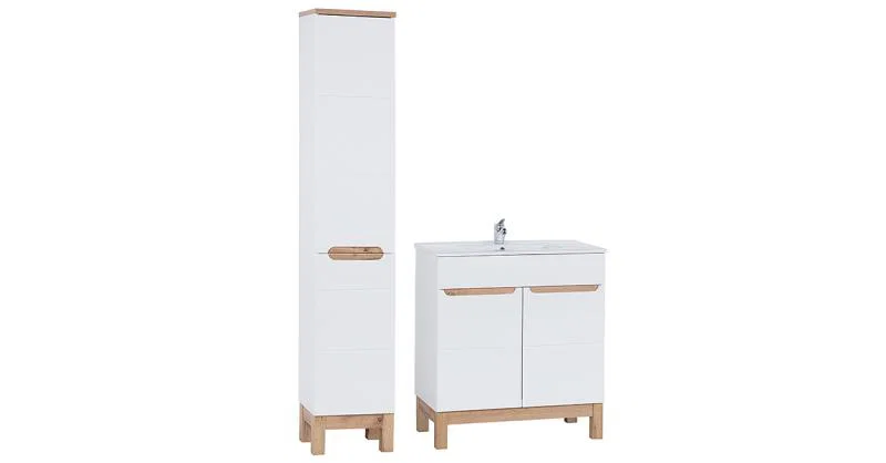 Kúpeľňová zostava BALI WHITE 80cm s vysokou skrinkou 2D a umývadlom