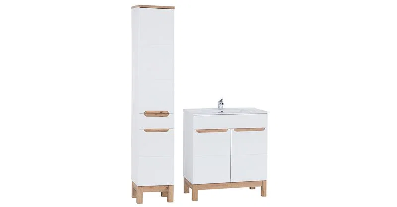Kúpeľňová zostava BALI WHITE 80cm s vysokou skrinkou 2D1S a umývadlom