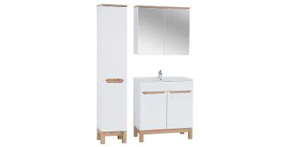 Kúpeľňová zostava BALI WHITE 80cm s vysokou skrinkou 2D, zrkadlom a umývadlom