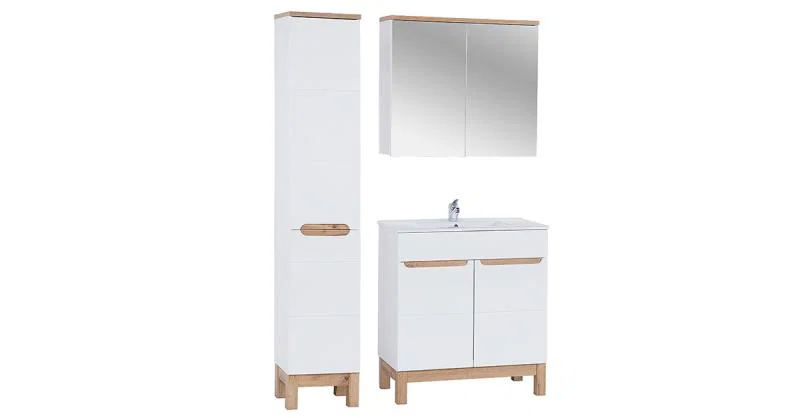 Kúpeľňová zostava BALI WHITE 80cm s vysokou skrinkou 2D, zrkadlom a umývadlom