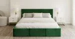 Čalúnená posteľ FRESIA 140x200 s kovovým zdvižným roštom ZELENÁ