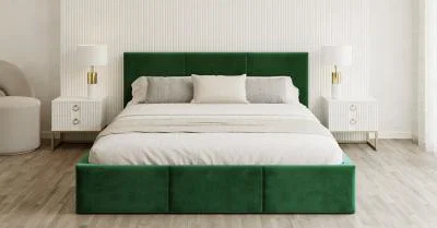 Čalúnená posteľ FRESIA 140x200 s kovovým zdvižným roštom ZELENÁ