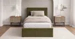Čalúnená posteľ FRESIA 90x200 s kovovým zdvižným roštom OLIVOVÁ