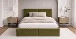 Čalúnená posteľ FRESIA 120x200 s kovovým zdvižným roštom OLIVOVÁ