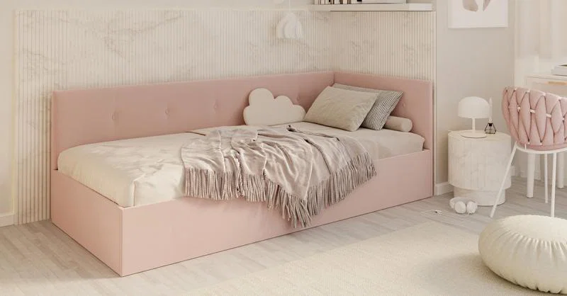 Posteľ EDDY 2 pre deti a mládež púdrová ružová TRINITY 100x200 kovový zdvižný rošt