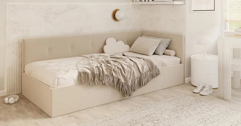 Posteľ EDDY 2 pre deti a mládež krémová TRINITY 100x200 kovový zdvižný rošt