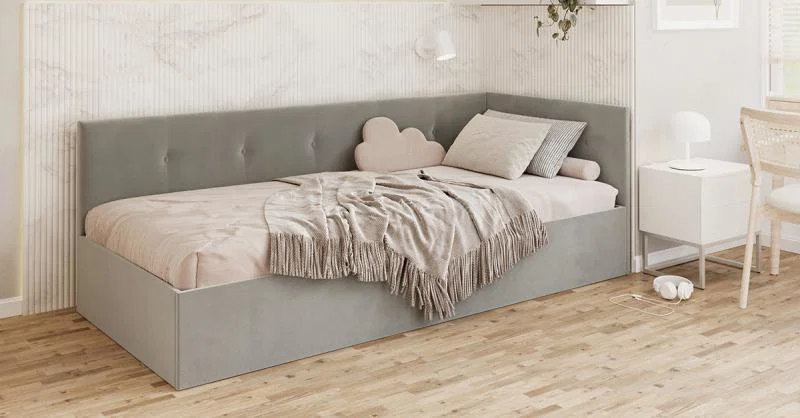 Posteľ EDDY 2 pre deti a mládež šedá TRINITY 100x200 kovový zdvižný rošt