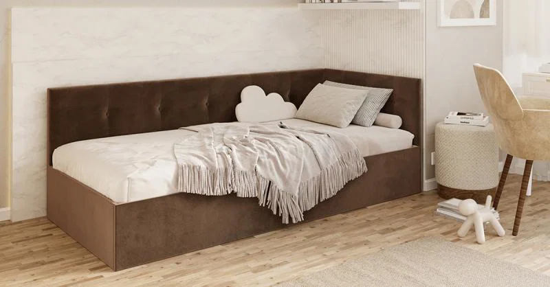 Posteľ EDDY 2 pre deti a mládež hnedá TRINITY 100x200 kovový zdvižný rošt