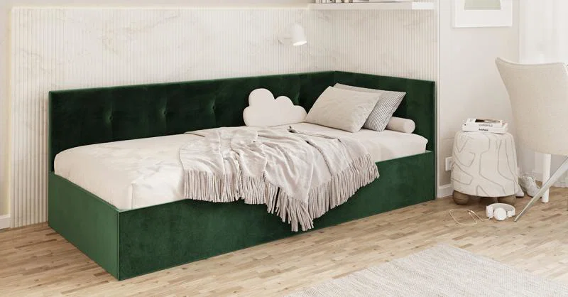 Posteľ EDDY 2 pre deti a mládež zelená TRINITY 100x200 kovový zdvižný rošt