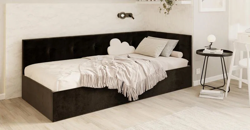 Posteľ EDDY 2 pre deti a mládež čierna TRINITY 100x200 kovový zdvižný rošt