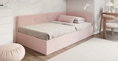 Posteľ EDDY 2 pre deti a mládež púdrová ružová TRINITY 120x200 kovový zdvižný rošt