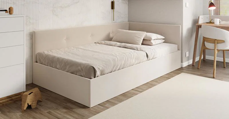 Posteľ EDDY 2 pre deti a mládež krémová TRINITY 120x200 kovový zdvižný rošt