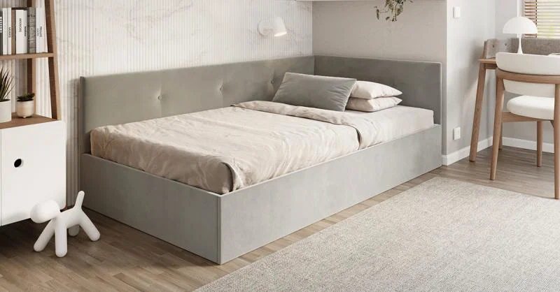 Posteľ EDDY 2 pre deti a mládež šedá TRINITY 120x200 kovový zdvižný rošt