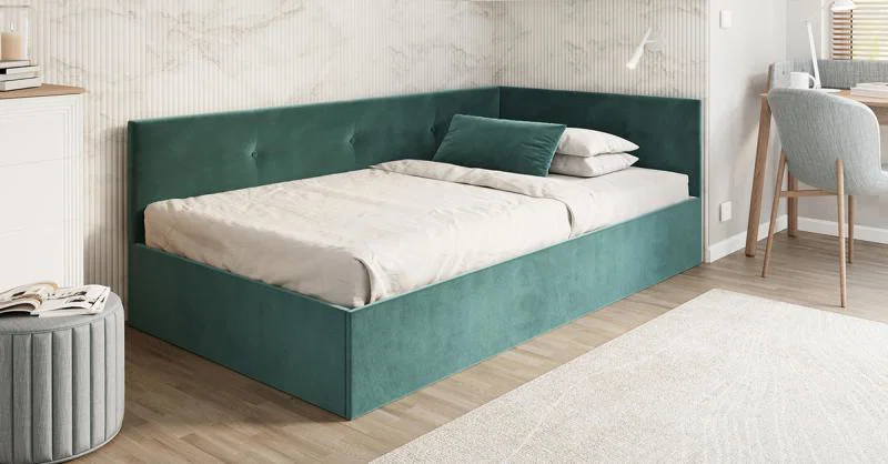 Posteľ EDDY 2 pre deti a mládež tyrkysová TRINITY 140x200 kovový zdvižný rošt