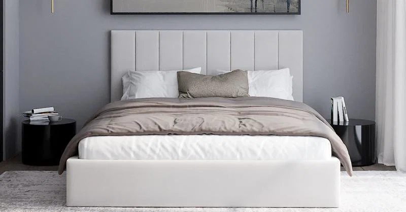 Čalúnená posteľ JUSTIN 180x200 Biela Trinity s úložným priestorom kovový rošt