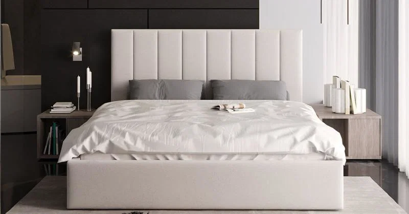 Čalúnená posteľ COLORADO 200x200 s kovovým zdvižným roštom BIELA