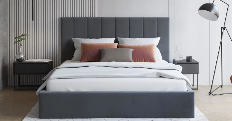 Čalúnená posteľ COLORADO 200x200 s kovovým zdvižným roštom TMAVO SIVÁ TRINITY