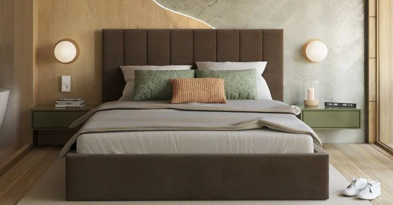 Čalúnená posteľ COLORADO 200x200 s kovovým zdvižným roštom HNEDÁ TRINITY