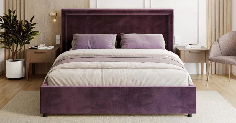 Čalúnená posteľ NOBILE 180x200 Tmavo fialová Paris s úložným priestorom kovový rošt