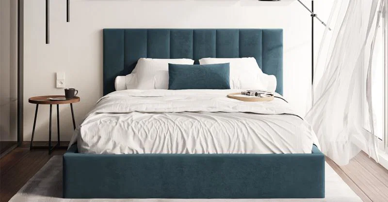 Luxusná posteľ COLORADO 160x200 s kovovým zdvižným roštom Modrá PARIS