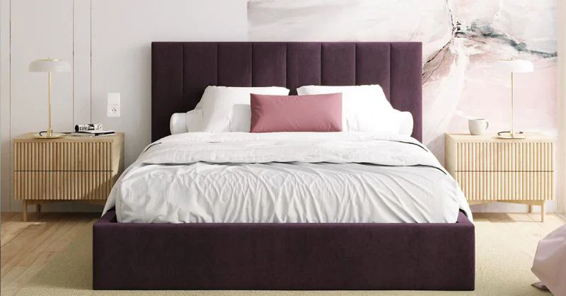 Luxusná posteľ COLORADO 140x200 s kovovým zdvižným roštom Tmavo fialová PARIS