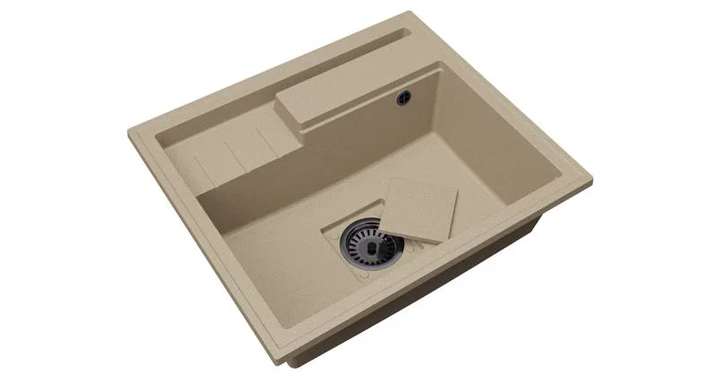 Granitový drez ELITE 6052 BÉŽOVÝ + čierny sifon 60 x 52 x 21,5 cm
