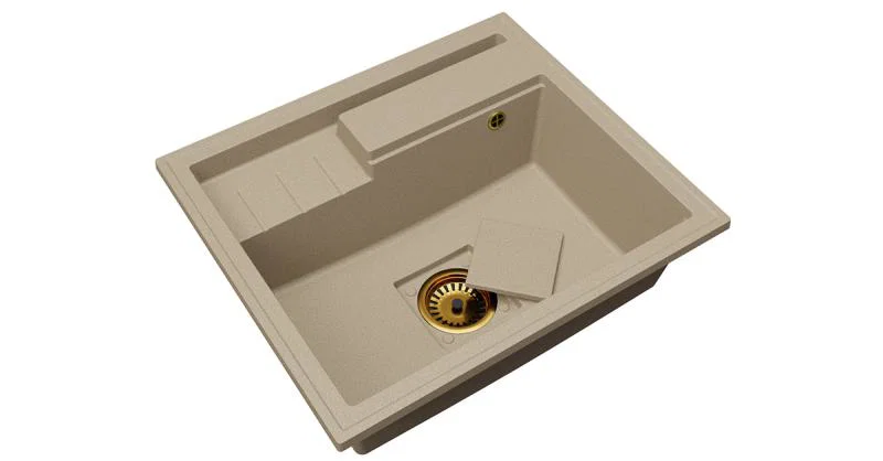 Granitový drez ELITE 6052 BÉŽOVÝ + zlatý sifon 60 x 52 x 21,5 cm