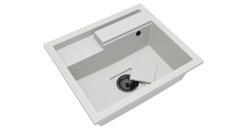 Granitový drez ELITE 6052 BIELY + čierny sifon 60 x 52 x 21,5 cm