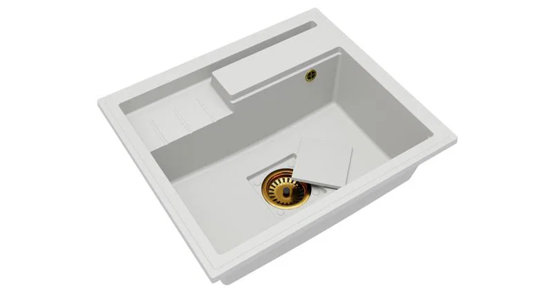Granitový drez ELITE 6052 BIELY + zlatý sifon 60 x 52 x 21,5 cm