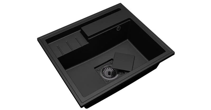 Granitový drez ELITE 6052 ČIERNY + čierny sifon 60 x 52 x 21,5 cm