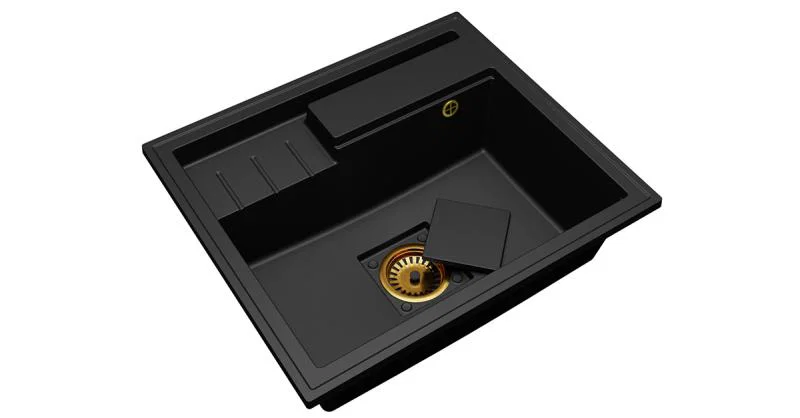 Granitový drez ELITE 6052 ČIERNY + zlatý sifon 60 x 52 x 21,5 cm