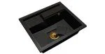 Granitový drez ELITE 6052 ČIERNY S TEXTUROU ŽULY + zlatý sifon 60 x 52 x 21,5 cm