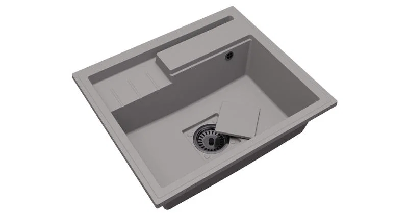 Granitový drez ELITE 6052 SIVÝ + čierny sifon 60 x 52 x 21,5 cm