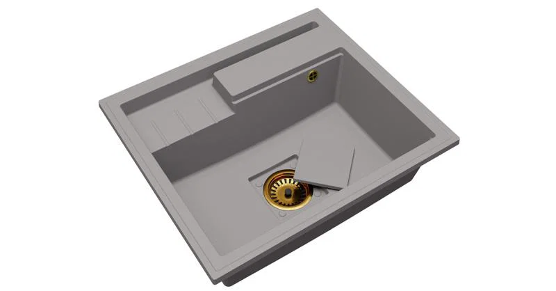 Granitový drez ELITE 6052 SIVÝ + zlatý sifon 60 x 52 x 21,5 cm