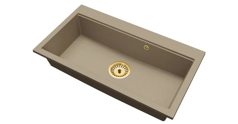 Granitový dřez ELITE 90 BÉŽOVÝ + zlaty sifon 90 x 50 x 21 cm
