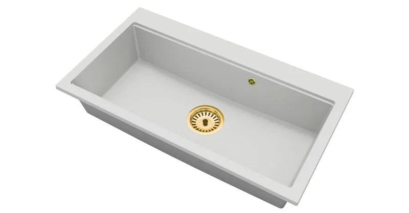 Granitový dřez ELITE 90 BIELY + zlatý sifon 90 x 50 x 21 cm
