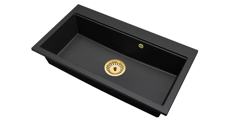 Granitový dřez ELITE 90 ČIERNY + zlaty sifon 90 x 50 x 21 cm