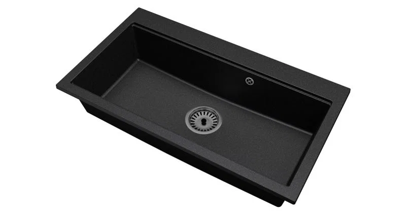 Granitový dřez ELITE 90 ČIERNY S TEXTÚROU ŽULY + čierny sifon 90 x 50 x 21 cm