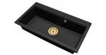 Granitový dřez ELITE 90 ČIERNY S TEXTÚROU ŽULY + zlaty sifon 90 x 50 x 21 cm