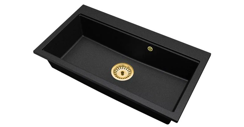Granitový dřez ELITE 90 ČIERNY S TEXTÚROU ŽULY + zlaty sifon 90 x 50 x 21 cm