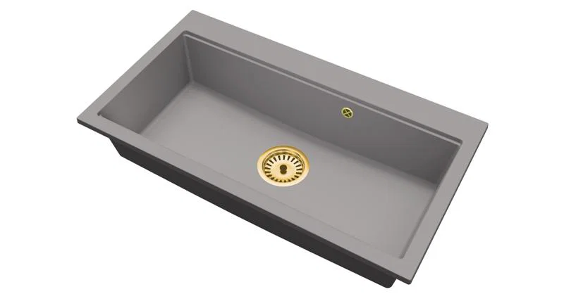 Granitový dřez ELITE 90 SIVÝ + zlaty sifon 90 x 50 x 21 cm
