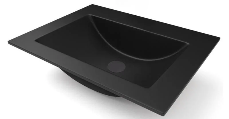 Zápustné granitové umývadlo PRIMO 61 cm, ČIERNY + čierny odtok