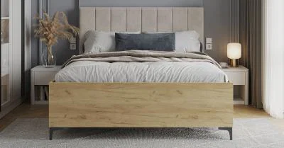 Posteľ SIERRA 90×200 s kovovým zdvíhacím roštom TRINITY Dub Craft - Krémová