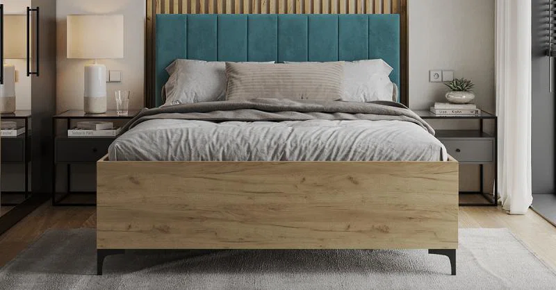 Posteľ SIERRA 180×200 s kovovým zdvíhacím roštom TRINITY Dub Craft - Tyrkysová