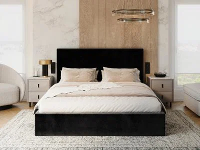 Čalúnená posteľ LINE 90x200 s kovovým zdvižným roštom TRINITY ČIERNA
