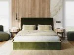 Čalúnená posteľ LINE 200x200 s kovovým zdvižným roštom TRINITY OLIVOVÁ
