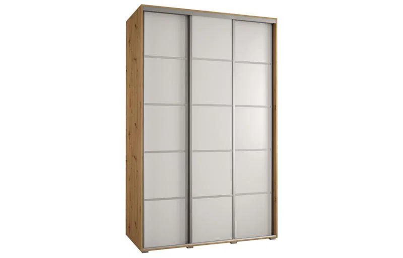 Šatníková skriňa s posuvnými dverami DAVOS 4, 160×235×45 cm, dub Artisan / biela / strieborné pojazdy
