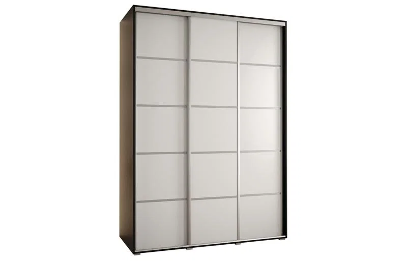Šatníková skriňa s posuvnými dverami DAVOS 4, 170×235×45 cm, čierna / biela / strieborné pojazdy