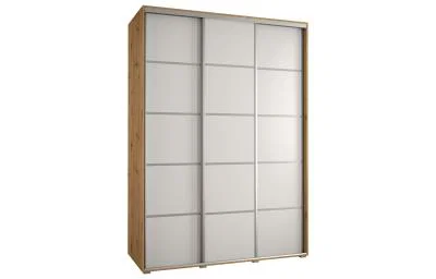 Šatníková skriňa s posuvnými dverami DAVOS 4, 180×235×45 cm, dub Artisan / biela / strieborné pojazdy