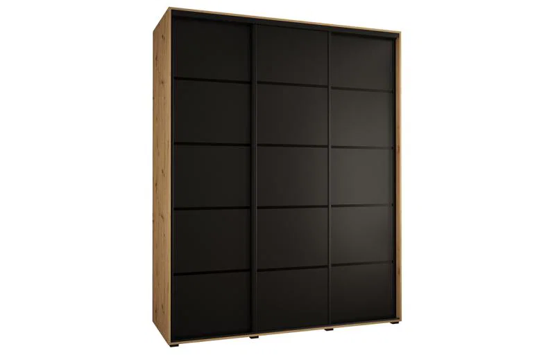 Šatníková skriňa s posuvnými dverami DAVOS 4, 200×235×45 cm, dub Artisan / čierna / čierne pojazdy